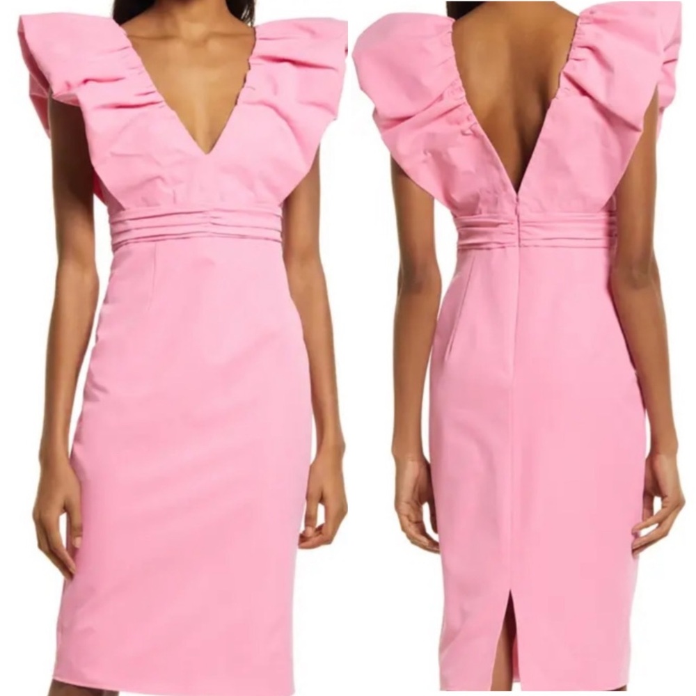 Elle Zeitoune Pink Delila Ruffle Midi‎ Dress